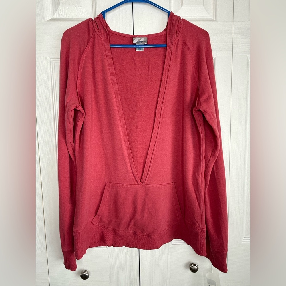 Prospirit Yoga Hoodie Top Women's Kanagroo Pockets V-Neck Athletic Workout Sz L